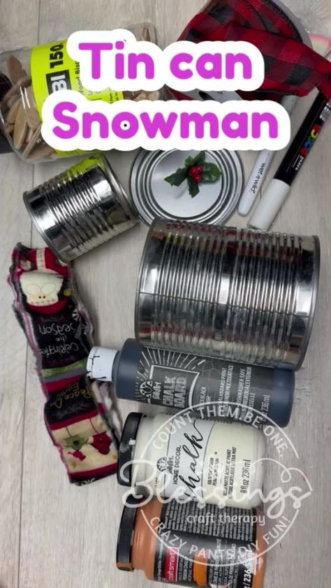 Can Lid Crafts, Tin Can Snowman, Can Snowman, Tin Can Decor, Lid Crafts, Coffee Can Crafts, Dollar Tree Craft Ideas, Tree Craft Ideas, Christmas Ideas To Make