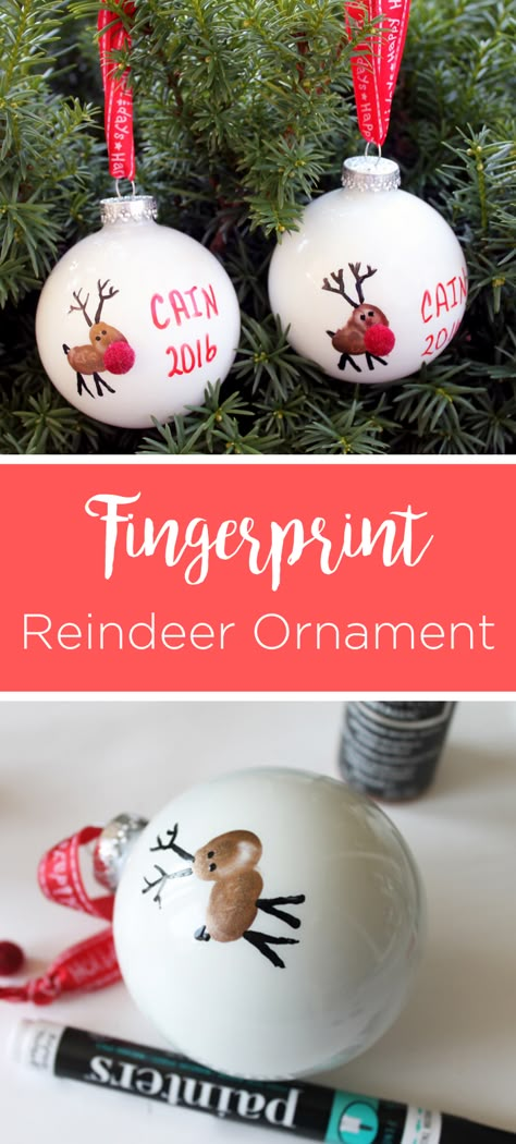 Baby Fingerprint Ornament, Preschool Ornaments For Parents, Reindeer Fingerprint, Fingerprint Ornaments, Fingerprint Ornament, Kids Christmas Crafts Ornaments, Diy Christmas Ornaments Rustic, Fingerprint Christmas, Christmas Crafts For Toddlers