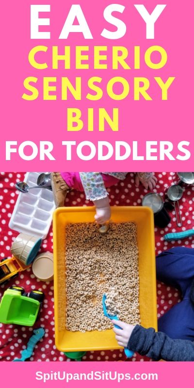 This easy Cheerio sensory bin for toddlers and preschoolers provides screen free fun at a low cost! Super versatile with items in your home. Plus it makes for a great snack! #sensorybin #toddlers #toddleractivity via @ashleysuasu Less Mess Sensory Bin, Sensory Box Ideas, Indoor Activity For Toddlers, Sensory Bin For Toddlers, Indoor Activities For Toddlers, Easy Toddler Activities, Fun Indoor Activities, Toddler Sensory, Sensory Boxes