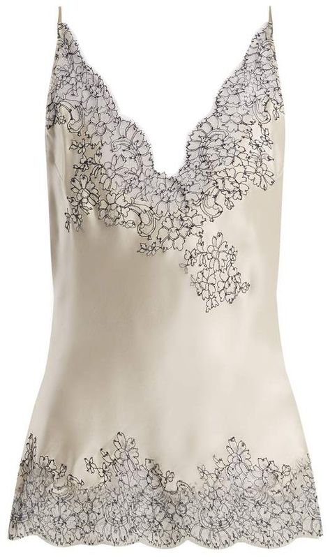 CARINE GILSON Lace-trimmed silk-satin cami top Lace Cami Outfit, Carine Gilson, Summer Sleepwear, Satin Cami Top, Lace Trim Cami, Lace Silk, Satin Cami, Fantasy Gowns, Photography Poses Women