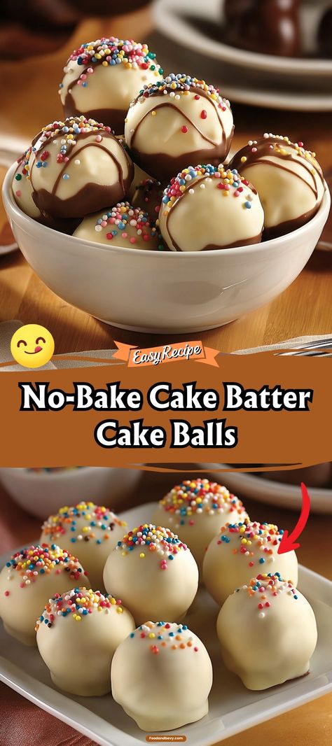 No-Bake Cake Batter Cake Balls Birthday Cake Cake Balls, No Bake Cake Batter Truffles, Bake Sale Cake Ideas, Bakesale Ideas Easy, Cheesecake Balls No Bake, No Bake Cake Balls, Cake Batter Cake, Cake Batter Balls, Cake Batter Truffles