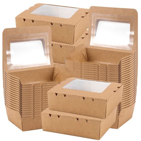 PRICES MAY VARY. LEAK-PROOF MATERIAL - Made of high quality natural craft paper coated with PE film, our food boxes are water-proof, grease-proof and leak-free to pack any type of food. It is strong and durable as your perfect to go box containers. SEE-THROUGH WINDOW - Designed with a transparent clear window, the recyclable lunch box better displays the food which is more appealing to the viewers. It’s perfect to use for food such as salad, sushi, rice meal and so on. ECO-FRIENDLY - The kraft p Food Packaging Container, Cafe Packaging, Party Lunch Boxes, To Go Box, Take Out Food, Resort Restaurant, Disposable Food Containers, Food Containers Lunch, Brown Food