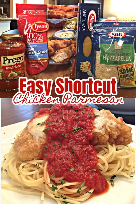 Chicken Parmesan With Chicken Patties, Chicken Strip Recipes Easy Dinners, Chicken Patty Parmesan Recipe, Chicken Tender Parmesan Recipe, Chicken Patty Parmesan, Quick And Easy Chicken Parmesan, Chicken Parmesan Easy, Easy Chicken Parmesan Bake, Breaded Chicken Parmesan