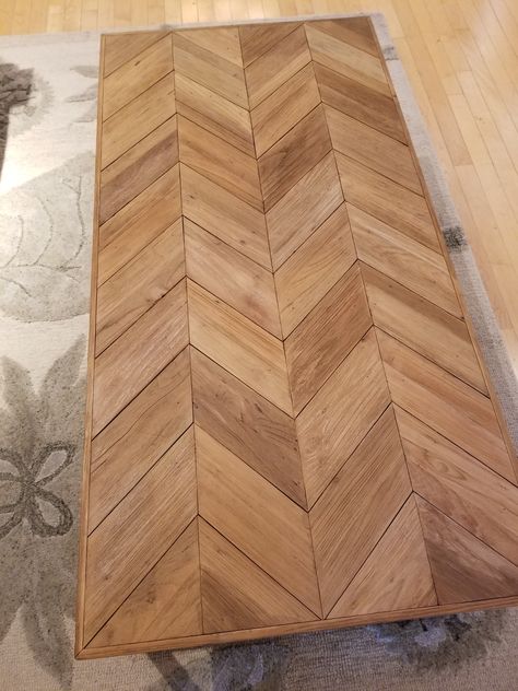 Table Made From Floor Boards, Geometric Table Top, Hardwood Floor Table Top, Wood Table Top Design Ideas, Unique Table Tops, Aztec Table Top, Herringbone Countertop, Table Top Patterns, Homemade Coffee Tables