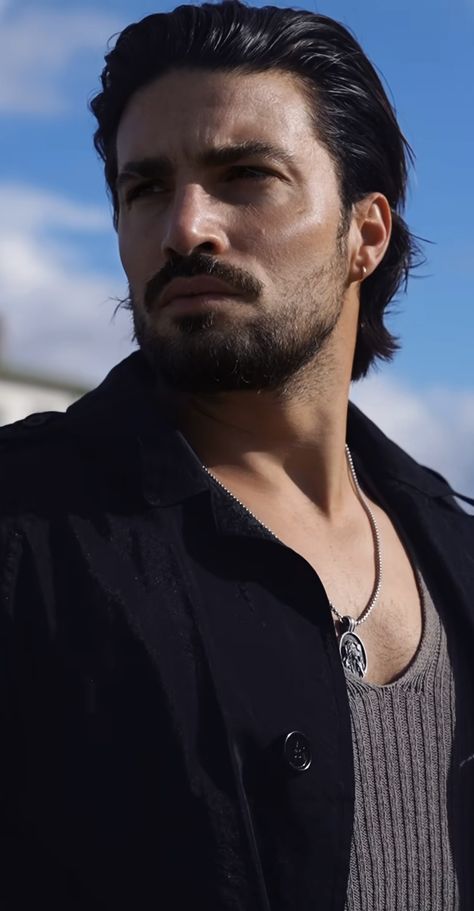 Black Hair Men’s Cut, Italian Beard Style, Long Dark Hair Men, Mafia Hairstyle Men, Male With Long Black Hair, Italian Man Aesthetic, Man Long Black Hair, Long Black Hair Men, Mikey Clothes