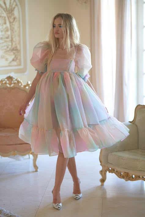 Dresses & Jumpsuits – Selkie Chifon Dress, Organza Frocks, Rainbow French, Simple Frock Design, Simple Frocks, Fest Outfits, Frock For Women, Puff Dress, Cute Dress Outfits