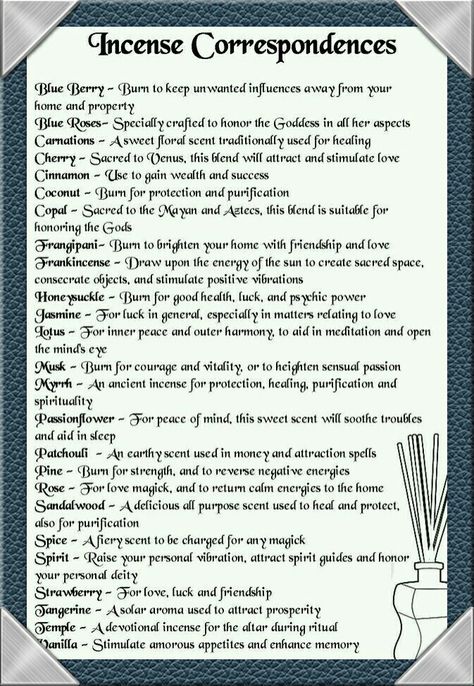 Incense Properties, Incense Meaning Spiritual, Witchy Incense, Psychic Development Learning, Candle Magic Spells, Hoodoo Spells, Charmed Book Of Shadows, Magickal Herbs, Witchcraft Books