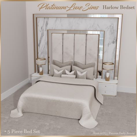 Harlow Bedset - The Sims 4 Build / Buy - CurseForge Luxury Bed Set, Luxury Bed, Bed Set, Sims 4 Cc, The Sims 4, The Sims, Sims 4, Bedroom, Bed