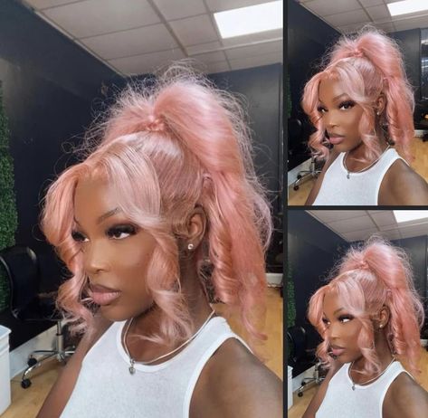 Gold Wigs, Hair Black Women, Pink Wig, Rose Gold Hair, Pastel Hair, Crazy Colour, Rose Gold Pink, Hair Black, Curly Girl