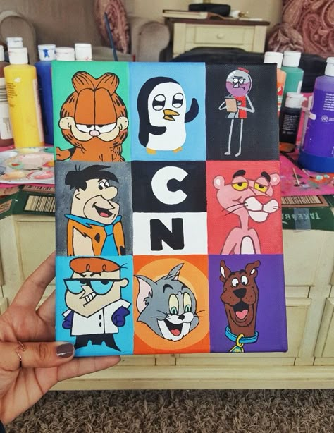 Cute little art project i did during quarantine #art #cartoonnetwork #painting #creative #canvas #paintings #artideas Cartoon Character Paintings On Canvas, Cartoon Network Paintings, Cool Cartoon Paintings, Inside Out Painting, 90s Painting Ideas, 90s Cartoon Canvas Painting, Cartoon Canvas Art, Cartoon Canvas Painting, Cartoon Paintings