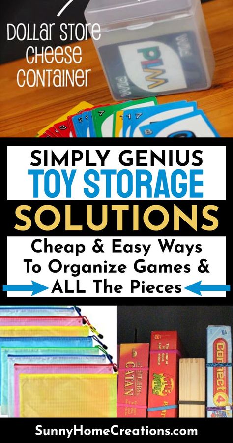 Storage ideas for board games and puzzles. If you're organizing toys on a budget, you will LOVE these toy storage solutions. Board game storage hacks and toy closet organization ideas. Card Game Storage Ideas, Toy Closet Organization Ideas, Board Game Storage Ideas, Game Storage Ideas, Organized Tools, Toy Closet Organization, Diy Storage Unit, Plastic Storage Cubes, Toy Closet