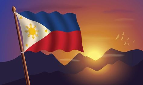 Philippines flag with mountains and sunset in the background Philippines Background, Philippines Flag, The Philippines, Philippines, Vector Art, Vector Free, This Is Us, Royalty Free, Flag