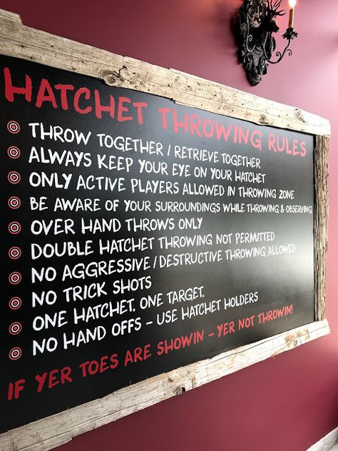 Hatchet Throwing, Ax Throwing, Rage Room, Mobile Kids, Throwing Hatchet, Mobiles For Kids, House Green, Park Rangers, Pizza And Beer