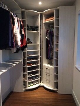 The "Woman's Dream" Shoe Rack - contemporary - Clothes And Shoes Organizers - Miami - AmeriCabinets Express, Inc. Corner Closet Shelves, Ideas De Closets, Corner Closet, Front Closet, Diy Shoe Rack, Walking Closet, Shoe Rack Closet, Modern Closet, Closet Layout