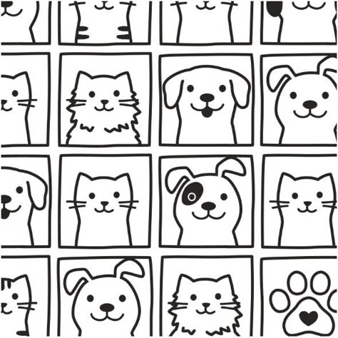 Cat And Dog Doodle, Cats Portraits, Cat And Dog Drawing, Dog Doodle, Cats Pictures, Design Factory, Cat Doodle, Animal Doodles, 강아지 그림