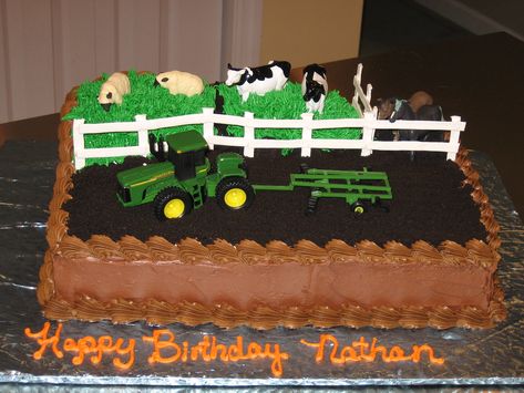 Nathan's Birthday Cake | Neighbor's son wanted a farm scene … | Flickr Tractor Birthday Cakes, John Deere Cake, John Deere Birthday Party, Farm Birthday Cakes, John Deere Birthday, Tractor Cake, Tractor Birthday Party, Farm Cake, Diaper Cake Boy