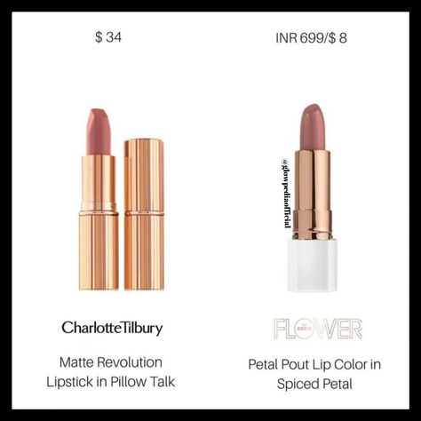 Dupe for Chatlotte Tilbury Matte Revolution Lipstick in Pillow Talk-Flower Beauty Petal Pout Lip Colour in Spiced Petal Revolution Lipstick, Charlotte Tilbury Matte Revolution, Lip Colour, Pillow Talk, Flower Beauty, Charlotte Tilbury, Lips, Makeup, Beauty