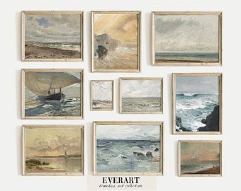 Nautical coastal beach | Etsy Sea Wall Decor, Wall Print Set, Unique Gallery Wall, European Farmhouse, Seascape Art, Gallery Wall Prints, Sea Painting, Art Texture, Painting Gallery