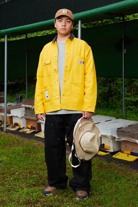 Carhartt WIP x IAB Studio FW23 Collection Info | Hypebeast Modern Americana, Chore Coat, Active Jacket, Clothing Photography, Work Jackets, Wakeboarding, Carhartt Wip, Studio S, Outdoor Outfit