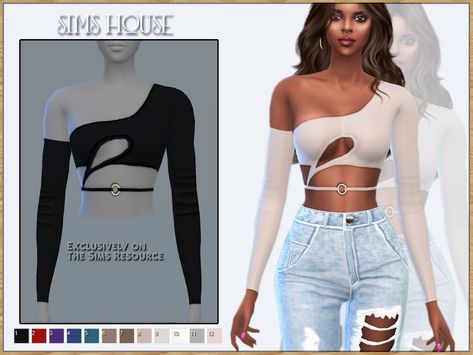 The Sims Resource - WOMEN'S CROP TOP WITH SLEEVES Sims 4 Cropped Sweater, Sims 4 Cc Blouse Female, Ts4 Crop Top, Sims 4 Crop Top Cc, The Sims 4 Top, Crop Top With Sleeves, Top With Sleeves, Plus Size Baddie, Sims Clothes