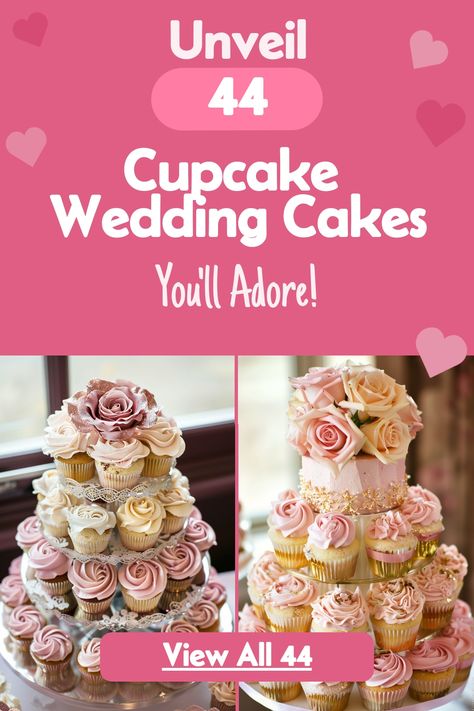 Sweeten your celebration with these 40+ elegant cupcake wedding towers. From rustic to glam, these towers provide a beautiful display while offering guests a variety of delicious options. Check out these stunning designs today! #cupcaketowers #weddingdessert #weddingideas Small Wedding Cupcakes, Diy Cupcake Stand Wedding, Wedding Cupcakes Ideas, Cupcake Wedding Cake, Wedding Shower Cupcakes, Wedding Cupcake Display, Diy Cupcake Stand, Cupcake Towers, Cupcake Tower Wedding