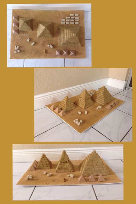 Pyramids of Egypt. make with brown sugarlumps Pyramid Project Ideas, Pyramid School Project, Ancient Egypt Crafts, Ancient Egypt For Kids, Ancient Egypt Unit, Egypt Activities, Egyptian Crafts, Ancient Egypt Projects, Ancient Egypt Pyramids