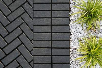 MIKA HD² PAVER, KLEANBLOC, ONYX BLACK | Techo-Bloc Black Brick Pavers, Driveway Brick, Black Pavers, Pavilion Decor, Driveway Pavers Design, Brick Paver Driveway, Belgian Block, Brick Driveway, Driveway Pavers