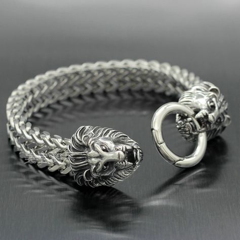 Order Gothic Bracelet Domineering Trendy Steel Double Lion Head Shop at https://www.yopaishop.com/product/gothic-bracelet-domineering-trendy-steel-double-lion-head Clean Rust, Biker Bracelet, Gothic Bracelet, Silver Chain For Men, Head Shop, Chain Silver, Jewelry Design Necklace, Lion Head, Cuban Chain