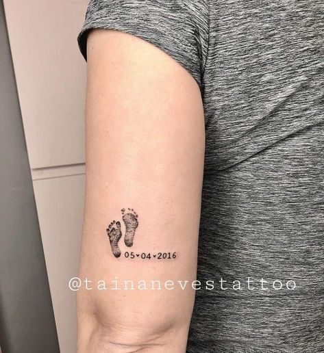 Daughter Handprint Tattoo, Footprint Memorial Tattoo, Foot Print Tattoo Baby, Baby Feet Tattoos Footprint, Baby Feet Tattoos For Moms, Baby Footprint Tattoo Ideas For Mom, Baby Boy Tattoos, Tattoos For Babies, Tattoo Ideas For Baby Boy