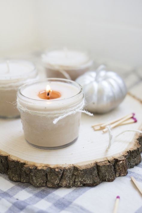 Homemade Pumpkin Spice Candles... Diy Pumpkin Spice, Homemade Pumpkin Spice, Pumpkin Spice Candle, Small Mason Jars, Candle Supplies, Photo Candles, Homemade Pumpkin, Easy Christmas Diy, How To Make Homemade