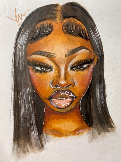 Black Women Art Drawings Pencil, Afro Sketch Black Art Drawings, How To Draw A Black Girls Face, Drawing Ideas Black People, Sza Drawing Pencil Art, Black Afro Girl Drawing Sketches, Color Drawing Art, Animation Art Sketches, Beauty Art Drawings