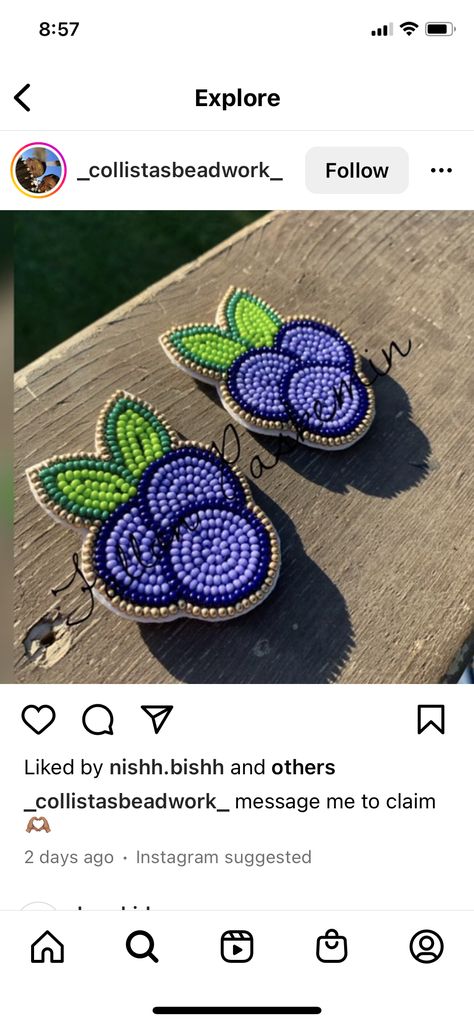 Beaded Blueberry Earrings, Beaded Blueberries, Native Beaded Earrings Round, Beaded Medallion Native American, Metis Beading, Caribou Tufting, Beaded Ideas, Diy Mom, Jingle Dress