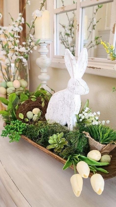 Dough Bowl Decor, Easter Table Centerpieces, Easter Decorating Ideas, Bowl Decor, Easter Flower Arrangements, Farmhouse Easter Decor, Easter Table Decor, Easter Flower, Easter Decor Ideas