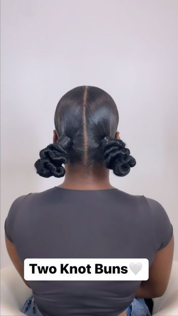 Two Knots Hairstyles, To Knot Bun, 2 Low Knot Buns, Low Knot Bun Middle Part, Two Low Knot Buns, Two Low Buns Black Women, 2 Knot Buns, Slick Knot Bun, 2 Top Knot Buns