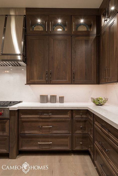 Non-white kitchen cabinets.Non-white kitchens. Non-white kitchen cabinets. <Non-white kitchen cabinets> #Nonwhitekitchens #Nonwhitekitchen #Nonwhitekitchencabinets Farmhouse Style Kitchen Cabinets, Walnut Kitchen Cabinets, Dark Brown Cabinets Kitchen, Brown Kitchen Cabinets, Walnut Kitchen, Best Kitchen Cabinets, Kabinet Dapur, White Counters, White Kitchens