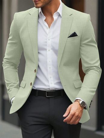 This link only sells blazerMen's Solid Color Simple Daily Wear Long Sleeve Suit Jacket Green Work  Long Sleeve Polyester Colorblock,Plain Regular Non-Stretch  Men Clothing, size features are:Bust: ,Length: ,Sleeve Length: Suits Men Green Colour, Mens Blazer Designs, Men Blazers Casual, Blazer Design For Men, Blazer Designs For Men, Green Blazer Outfit Men, Green Mens Suit, Formal Dresses For Men Style, Shirt Combination Men