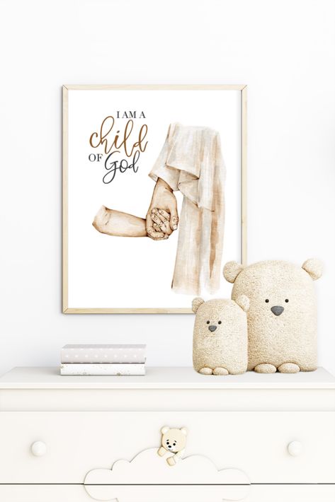 Christian Nursery Ideas, Catholic Nursery, Diy Nursery Art, Christian Nursery Decor, Neutral Watercolor, Christian Nursery, Nursery Deco, Shared Kids Room