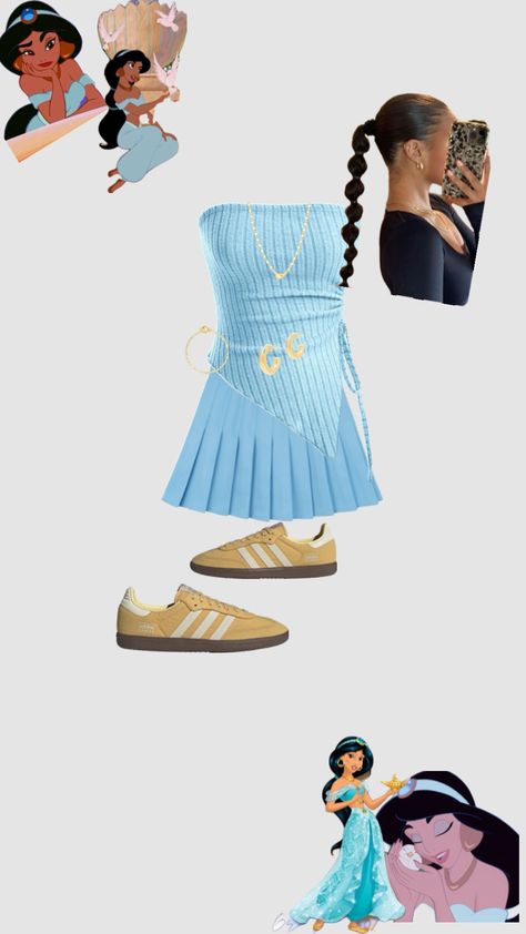 Jasmine inspired fit💙 Jasmine Dress Inspired Outfits, Jasmine Outfit Ideas, Jasmine Inspired Outfits, Jasmine Outfit, Jasmine Halloween Costume, Teenage Halloween Costumes, Disney World Outfits, Jasmine Dress, Costumes For Teens