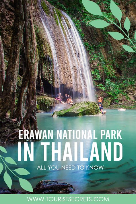 One such tourist attraction that you cannot miss during your trip to Thailand is Erawan National Park, one of the most visited and loved places in Thailand. It has Erawan waterfalls, caves, and trails to look forward to and you will be mesmerized by its eye-catching beauty and serenity for sure.     #Asia #Erawan #Thailand #NationalPark #TouristSecrets #Travel #Traveller #Destination #TouristSpot Erawan Waterfall Thailand, Erawan National Park Thailand, Thailand National Parks, Erawan Waterfall, Erawan National Park, Places In Thailand, Thailand Destinations, Thailand Tourist, Nature Places