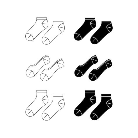 Vector set of mid calf length socks flat... | Premium Vector #Freepik #vector Socks Flat Sketch, Socks Illustration Drawing, Socks Clipart, Sketch Fashion Illustration, Black Mid-calf Socks, Classic Mid-calf Cotton Socks, Fashion Illustration Drawing, Socks Design, Sketch Fashion