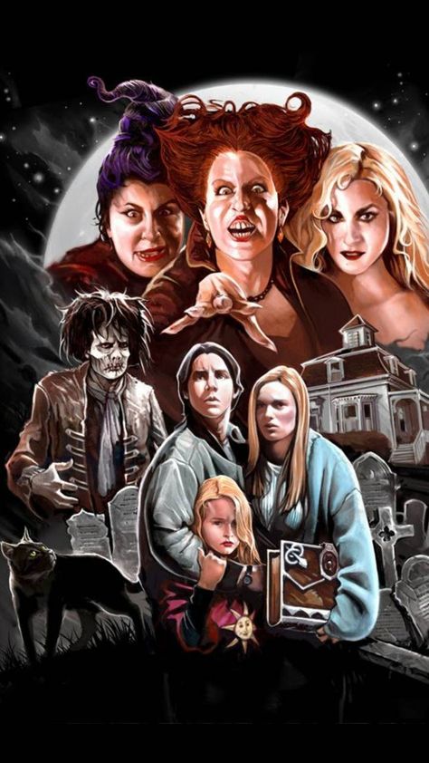 Iphone Hocus Pocus Wallpaper 4 Hermanas Sanderson, Halloween Films, Hocus Pocus Movie, Hocus Pocus Witches, Image Halloween, Painting Cross Stitch, Horror Characters, Cross Paintings, Halloween Backgrounds