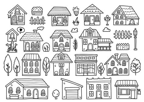 house  doodle objects vector illustration for banner House Doodles Simple, Doodle Interior, Village Doodle, Houses Doodle, Building Doodle, Doodle Objects, Drawing Tricks, House Doodle, House Drawing