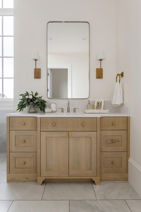 Hall Bathroom Vanity, Light Wood Stain Bathroom Vanity, Natural Wood Color Bathroom Vanity, White Oak Bathroom Vanity Grey Floor, The Cabinet Gallery Utah, Oak And White Bathroom, Bathroom Vanity One Sink, Maple Bathroom Cabinets, White Oak Bathroom Cabinets