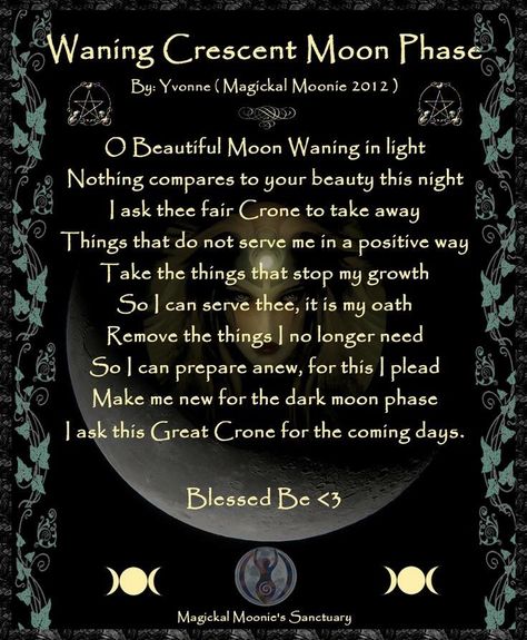 Waning crescent moon spell Magic Poems, Waning Crescent Moon, Spells Book, Spell Magic, Waning Crescent, Lunar Witch, Moon Spells, Magick Spells, Wiccan Spell Book