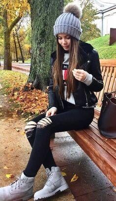 Girls Winter Outfits, Timberland Outfits, Winter Outfits Ideas, First Date Outfits, Lit Outfits, Cotton Outfit, Suede Leather Jacket, Outfit Chic, Cute Winter Outfits