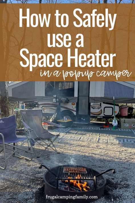 If you want to go cold weather camping and are thinking about using a space heater, see how we use ours in our popup camper to stay warm at the campsite. Winter Camping Hacks, Campsite Setup, Essential Camping Gear, Tent Camping Hacks, Camping Family, Camping Must Haves, Camping Hacks Diy, Rv Adventure, Camping Aesthetic