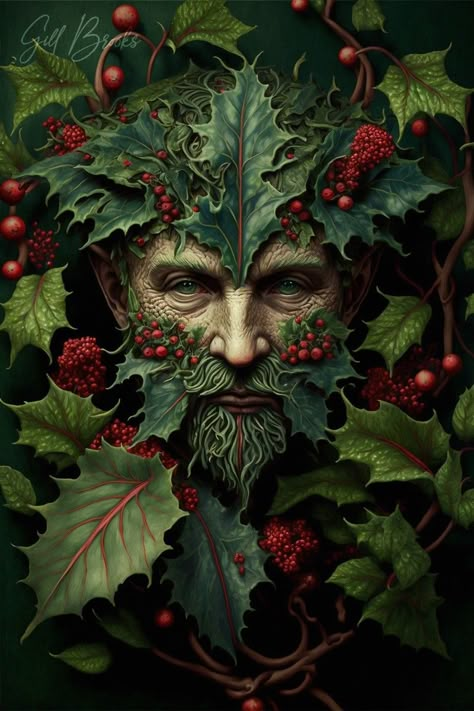 The Green Man At Christmas by gillbrooks Male Template, Guiseppe Arcimboldo, Fae Magic, Oak King, Holly King, The Green Man, Pagan Art, Dark Christmas, Christmas Artwork