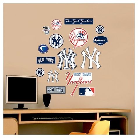 MLB Fathead Junior Multi Logo Wall Decal #ad Yankees Nursery, Yankee Bedroom, Baseball Bedroom, Sports Wall Decals, New York Yankees Logo, Yankees Logo, Logo Wall, Removable Wall Decals, Ny Yankees