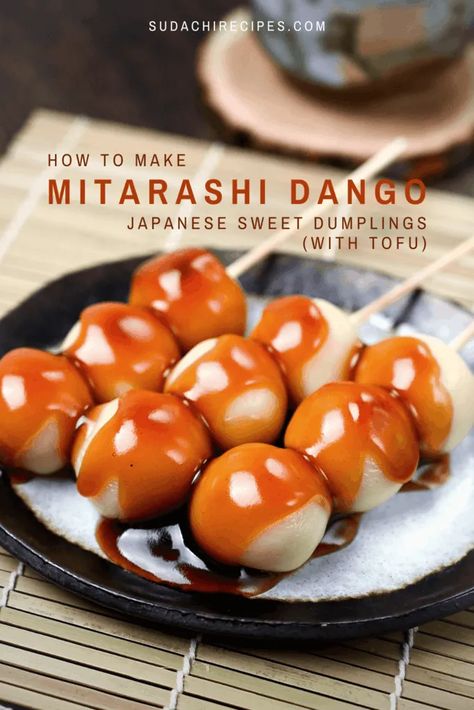 Easy Tofu Mitarashi Dango (みたらし団子) | Sudachi Recipes Sudachi Recipes, Dango Recipe, Mitarashi Dango, Japanese Tofu, Matcha Roll Cake, Rice Dumpling, Japanese Dessert Recipes, Rice Dumplings, Mochi Recipe