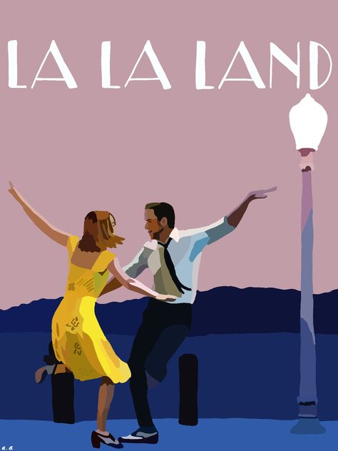 La La Land Movie Poster Aesthetic, Movie Posters Painting, La La Land Pink Poster, Lala Land Movie Poster, La La Land Painting Ideas, Couple Posters Ideas, Lala Land Painting, La La Land Painting, Lala Land Poster